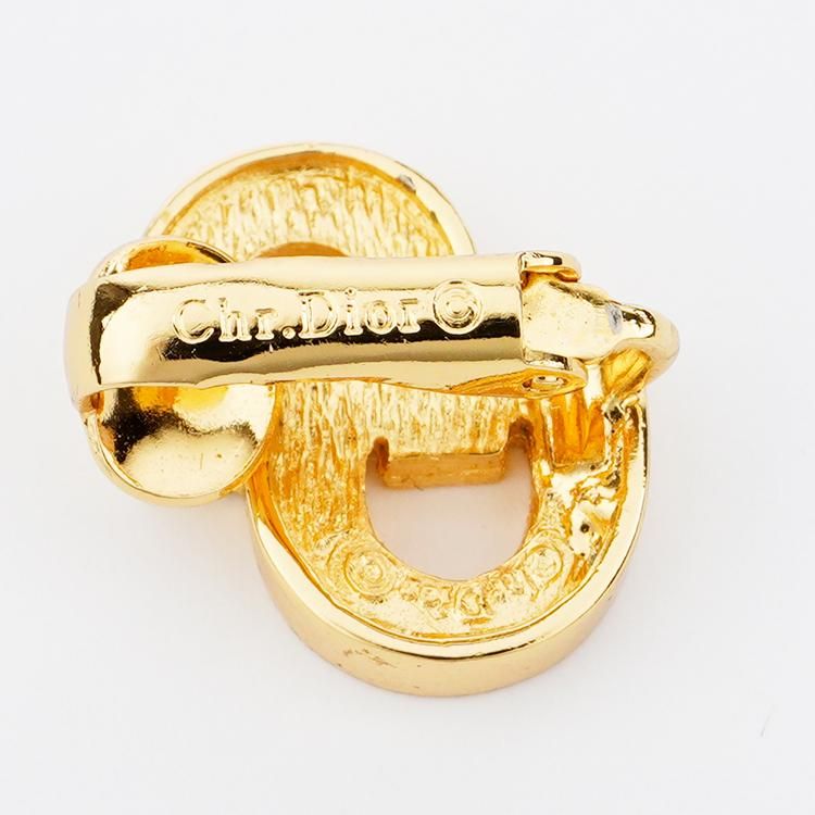 CDロゴラインストーンイヤリング ゴールド ヴィンテージ|ディオール