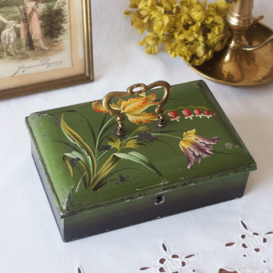 フランスアンティーク | 琺瑯製 お花のトールペイントのクッキー缶