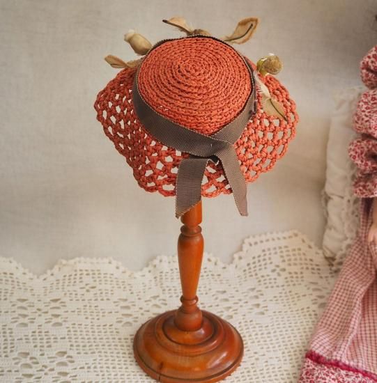 アンティーク ドール 帽子 | フランス ドールハット レンガ色の透かし