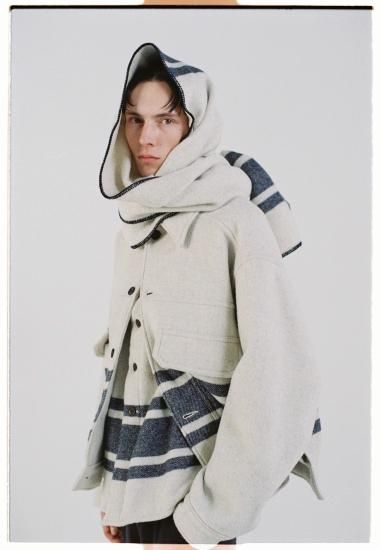 ANCELLM | アンセルム WOOL BLANKET SCARF(L.GRAY/NAVY) / ウール