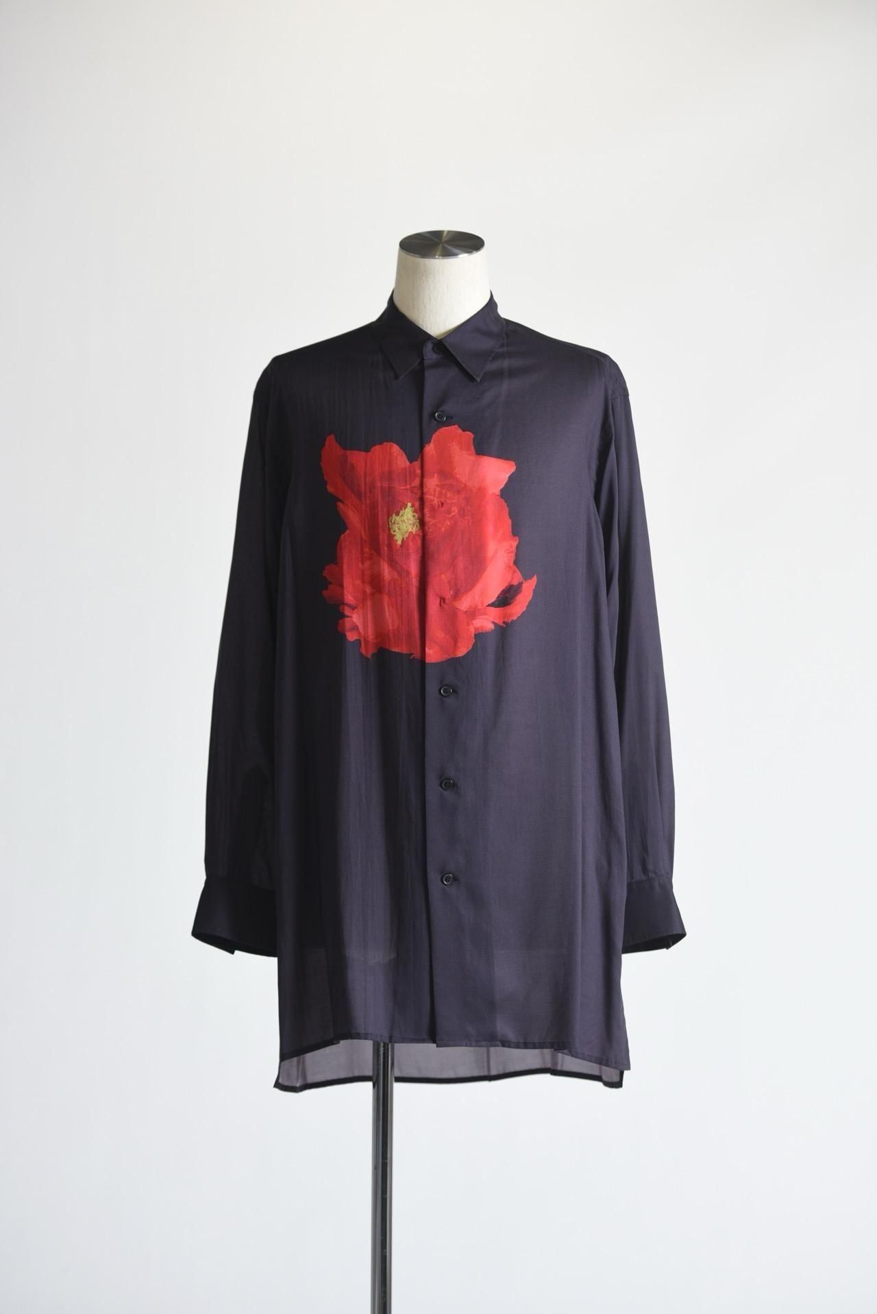 Y's for men DEEP BLACK BIG SHIRT WITH LARGE RED FLOWER - Ka na ta