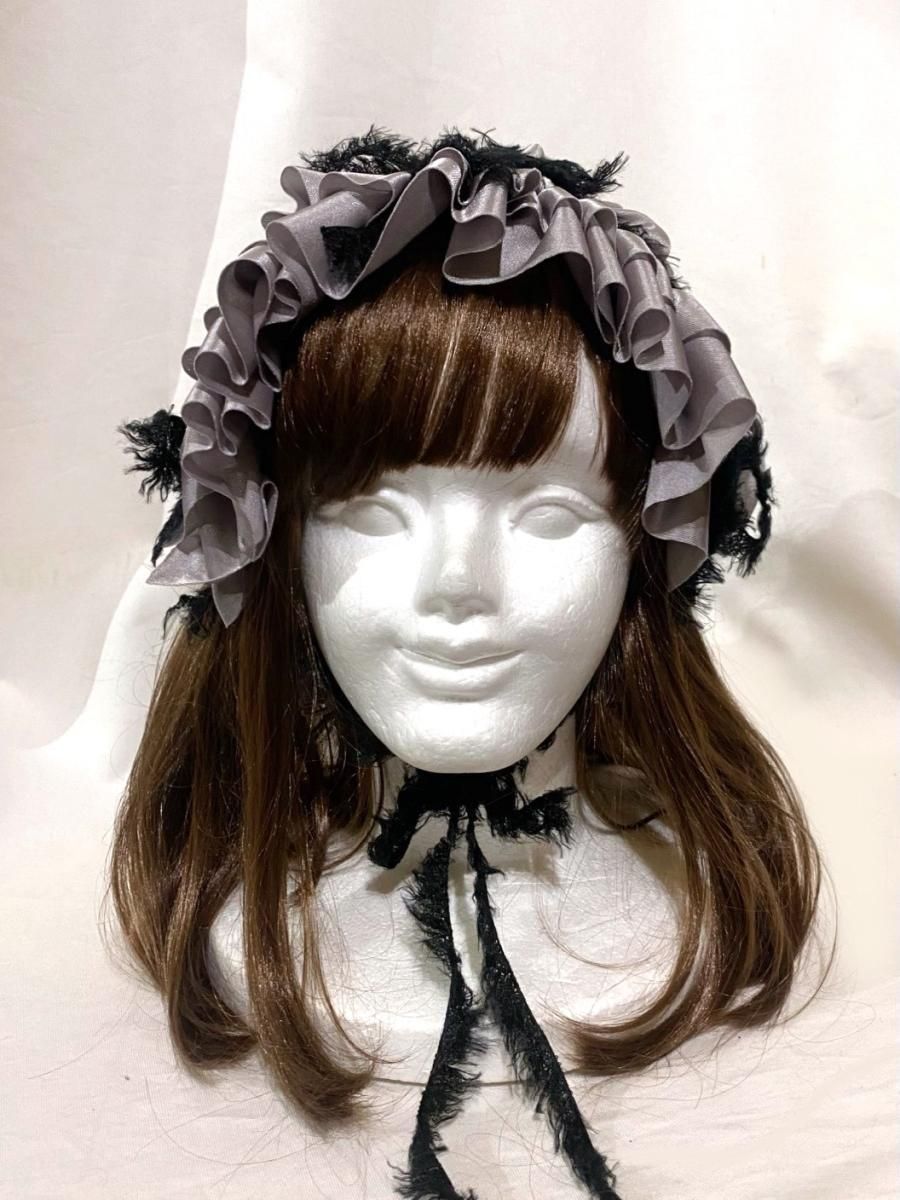 フリンジリボンフリルヘッドドレス:グレー - MARBLE ~online shop~