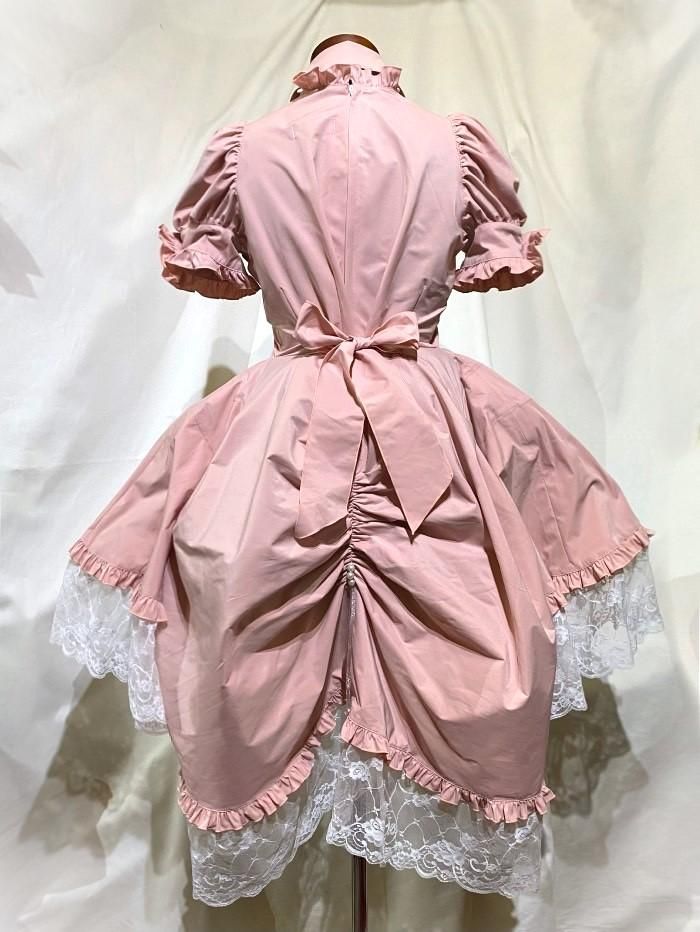 ◇受注商品◇別衿・姫袖付きドレスワンピース：ピンク×白フリル
