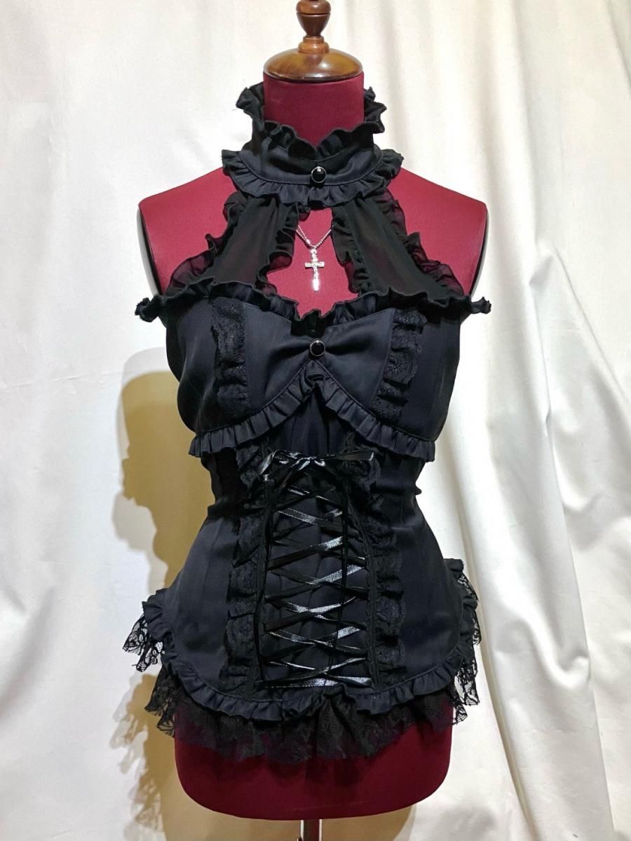 アクセサリー付き編み上げビスチェ：黒×黒 - MARBLE ~online shop~