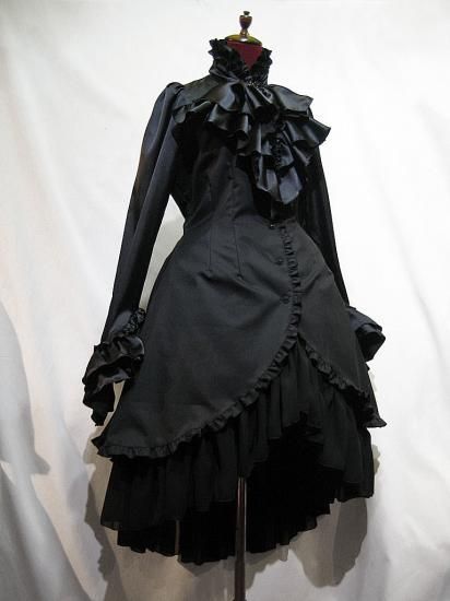 ◇受注商品◇ゴシック調ドレープフリルタイ付きロングドレスワンピース