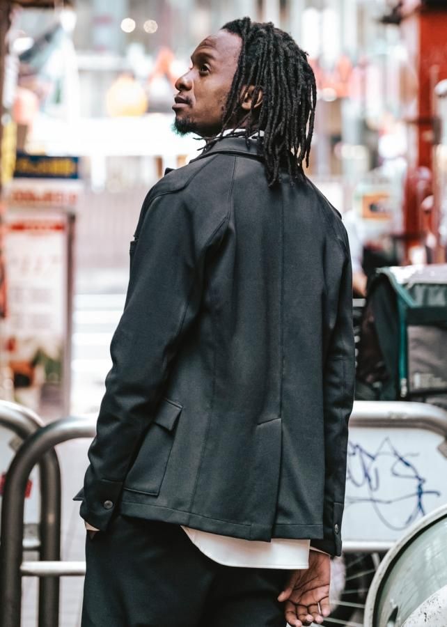 ゼロ和紙ストレッチジャージーアンコンストラクテッドジャケット - 黒