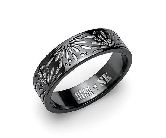 Hizm/SK accessory/大輪閃光散華リング6mm幅 黒銀ピアノブラック仕上げ