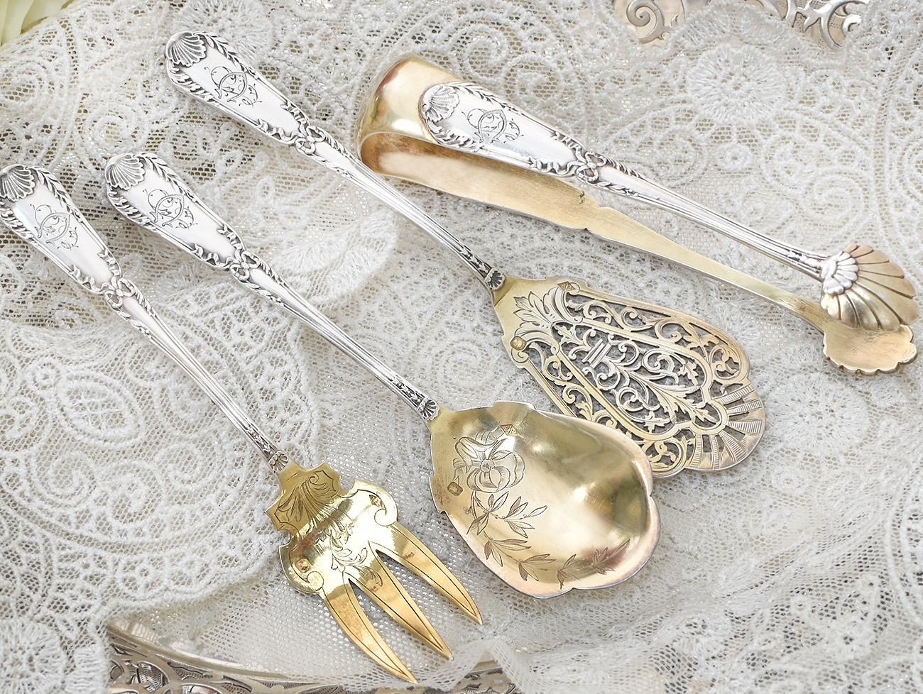 仏アンティーク銀器【銀950】サービング4点セット◇ピュイフォルカ