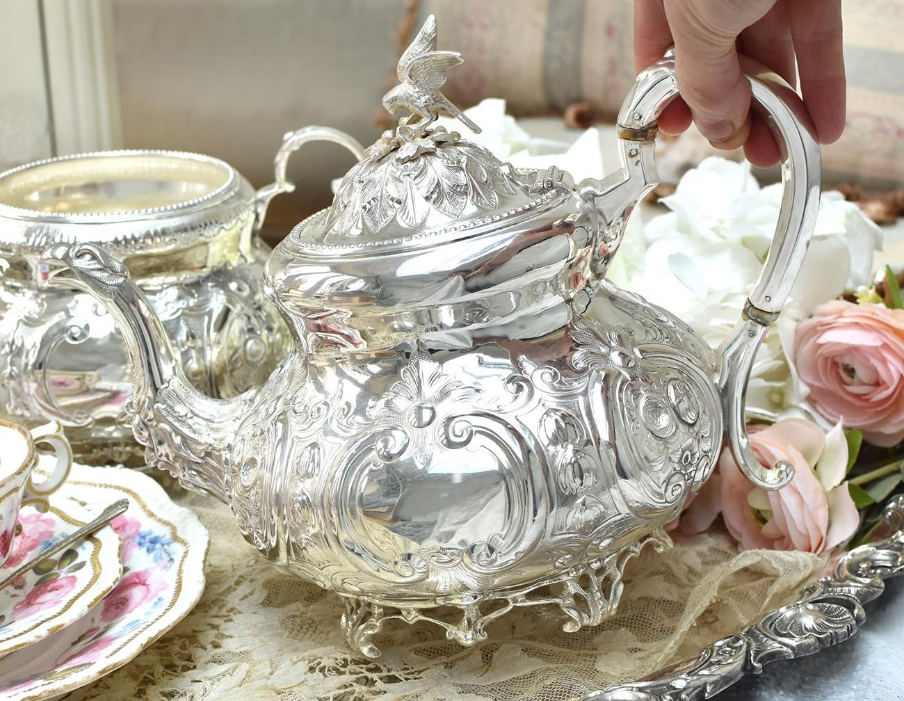 英国アンティーク銀器【シルバープレート】ルイスタイル ティーセット