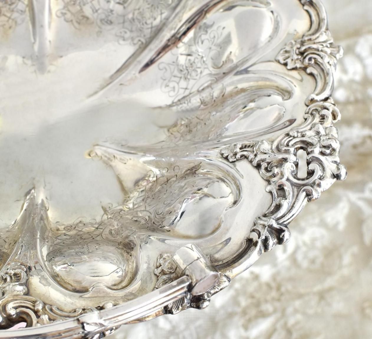 英国アンティーク銀器【シルバープレート】美装飾バスケット