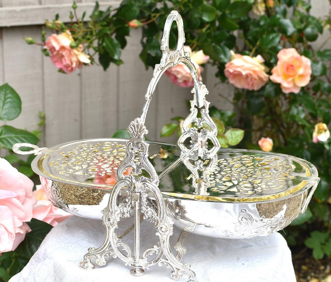 英国アンティーク銀器【シルバープレート】美装飾 ビスケット