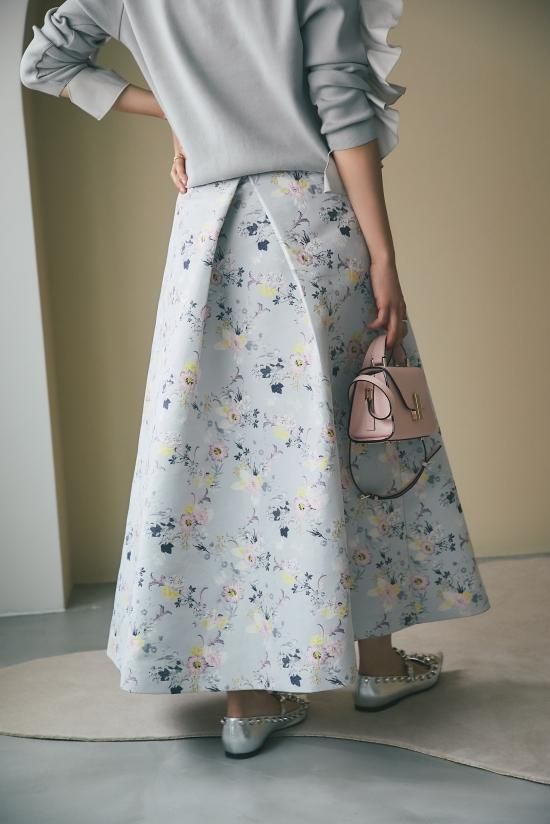 シノワズリジャガードスカート(ライトグレー) - seventen