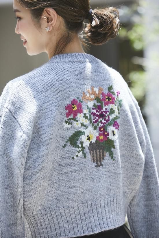 SEVEN TEN×KEITAMARUYAMA フラワー刺繍ニットカーディガン(ライト
