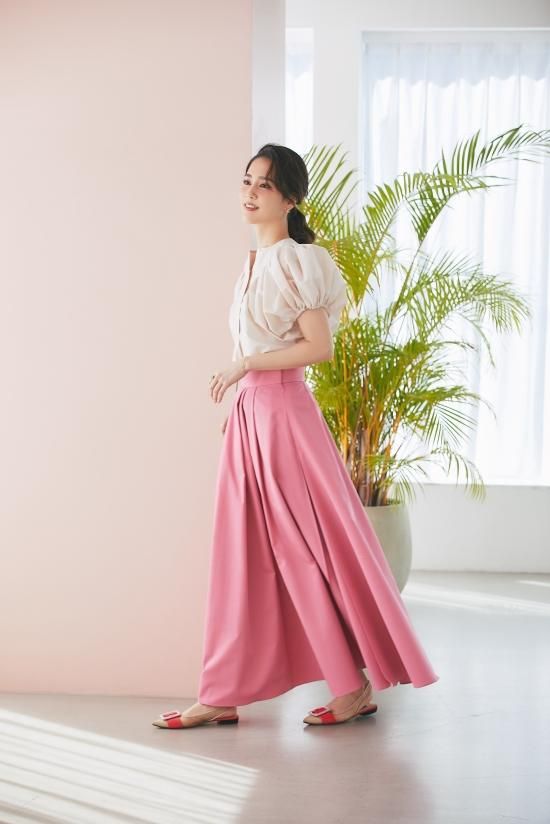 ハイウエストタックマキシスカート(ピンク) - seventen