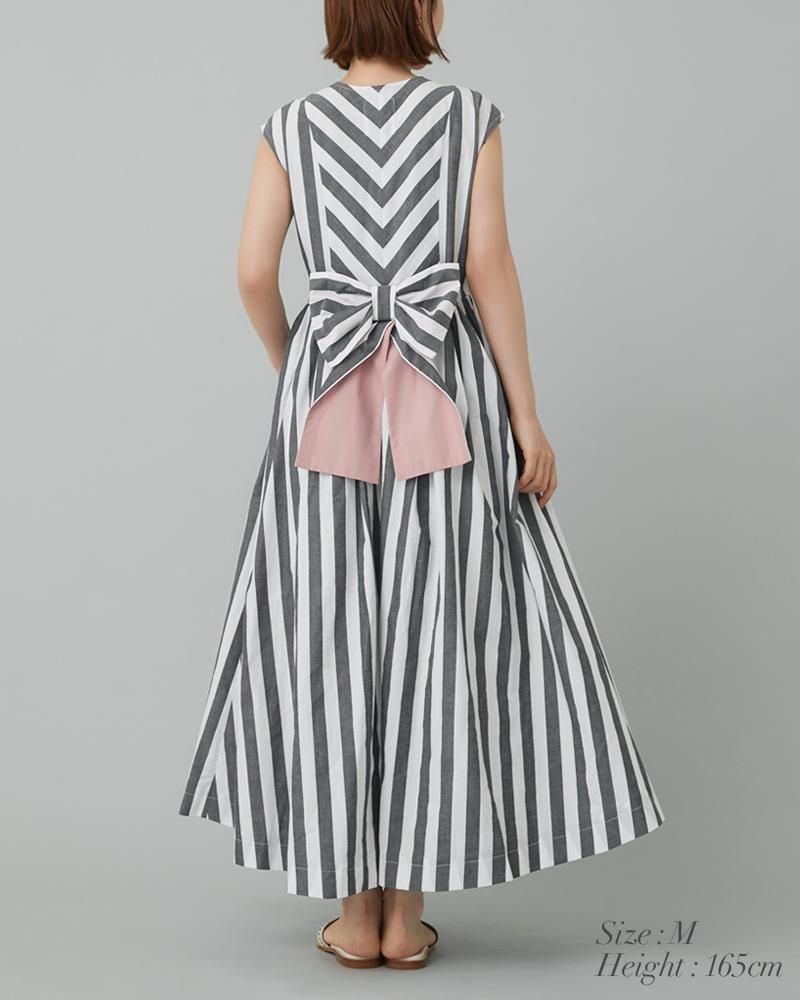 20％off】バックリボンストライプワンピース(ネイビー) - seventen