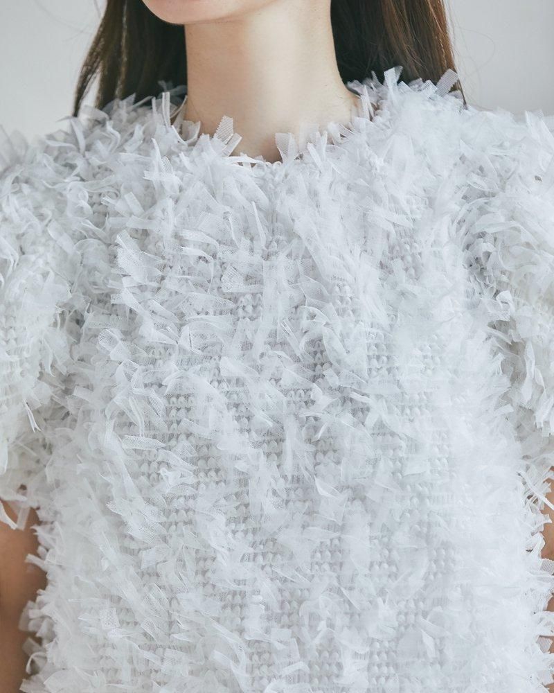 フリンジチュールトップス(ホワイト) - seventen