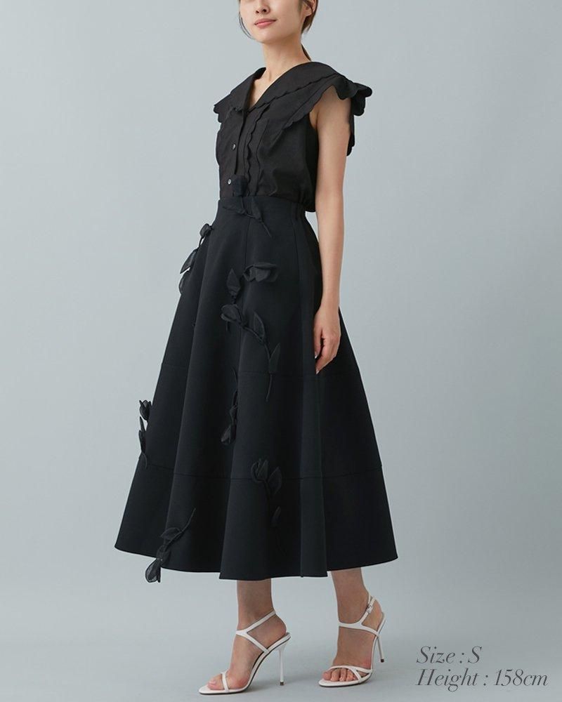 オーガンジーモチーフスカート(ブラック×ホワイト) - seventen