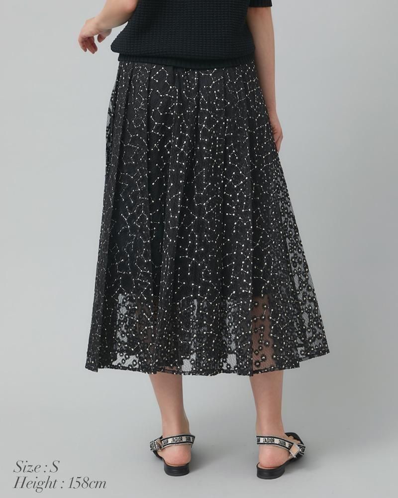 30％off】オーガンジーレースプリーツスカート(ホワイト) - seventen