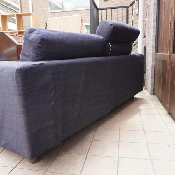 値下げ/無印良品の綿デニムソファ 2.5シーター/フェザー ポケット