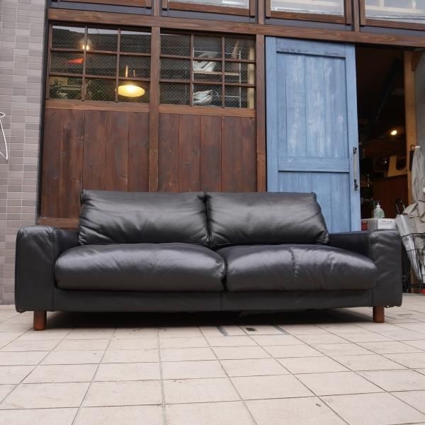 値下げ/人気の無印良品(MUJI)のフェザーを使用した本革張り2.5シーター