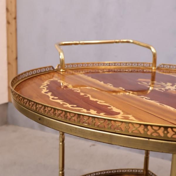 イタリア製の象嵌細工が美しいアンティーク調キッチンワゴンです