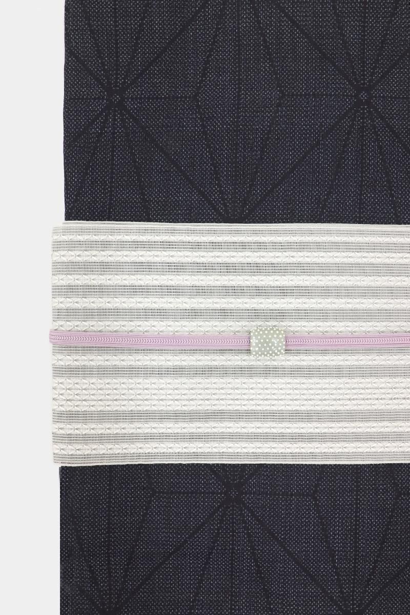 銀座【H-0326 】西村織物製 本場筑前博多織 半幅帯 グレー系 縞（証紙