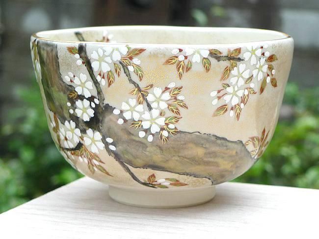 色絵琳派桜抹茶茶碗 善昇 - 京焼清水焼 松韻堂