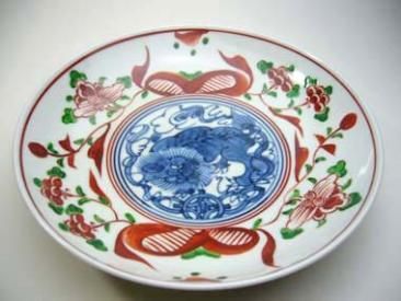 松泉作赤絵獅子紋皿 - 京焼清水焼 松韻堂