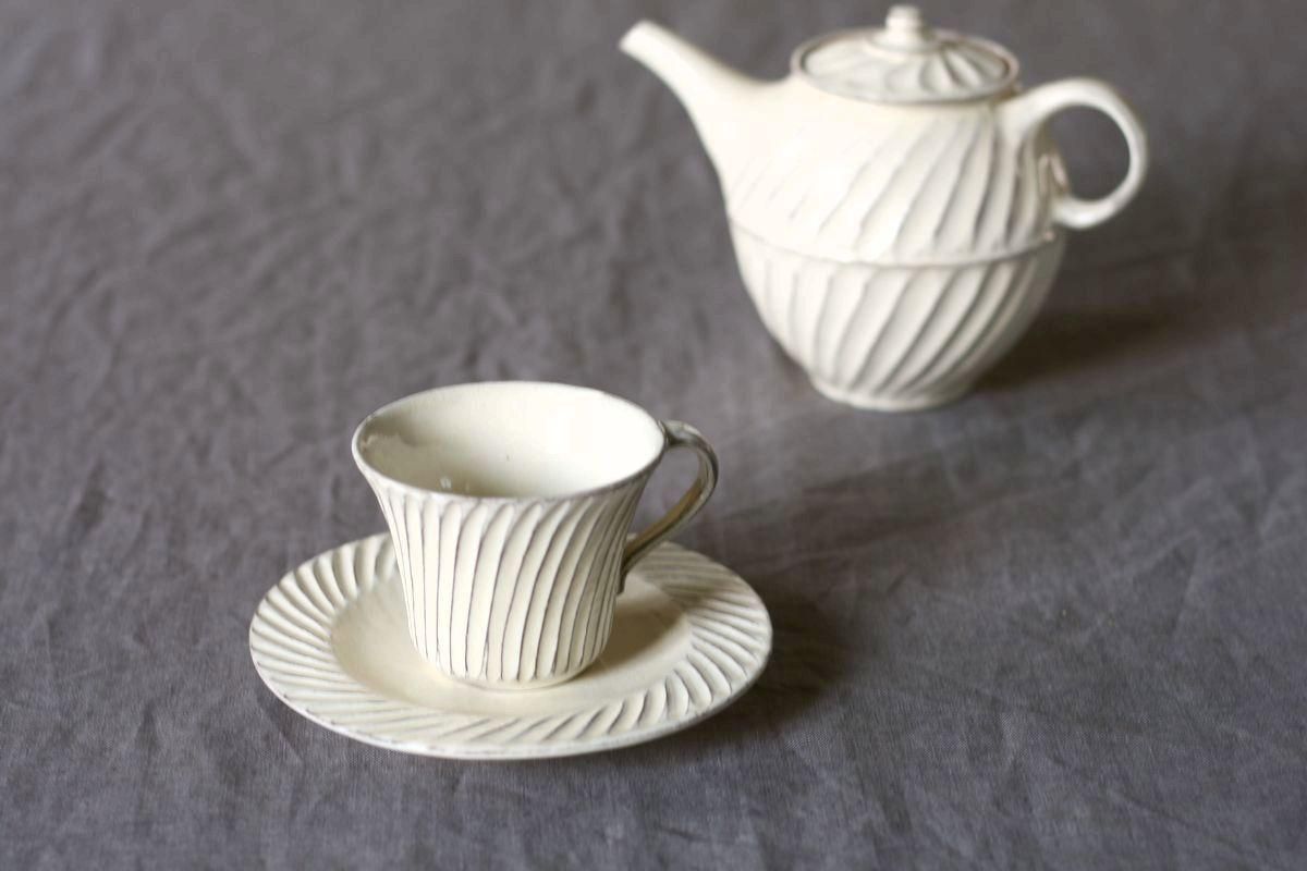 後藤義国 和食器通販｜さわらぎ ナナメ鎬コーヒーカップ＆ソーサー