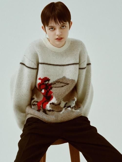 HERILL カシミヤ ジャカードセーター(イヌ/ホワイト)【ユニセックス