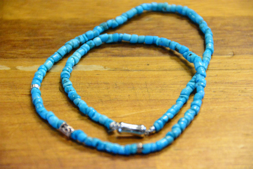 フラットヘッドブレスレット。天然ターコイズ＆シェル│アメカジ