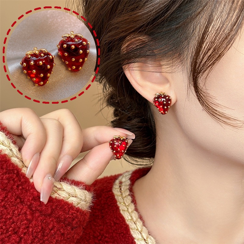 s925 かわいい レッドストロベリー いちごピアス 苺 イチゴ ピアス
