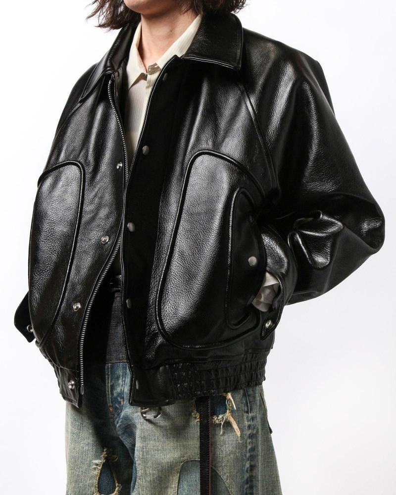 SUGARHILL】SHRINK BOMBER JACKET(BLACK SHRINK)｜シュガーヒル レザー