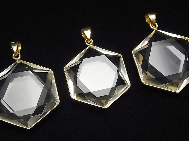 動画】クリスタルAAA- 六芒星ペンダントトップ 18KGP 1個 - 天然石