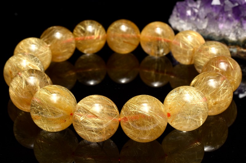 1点物】AAA+☆ぎっしり黄金の束 ゴールドルチルクォーツ 14-14.5mm