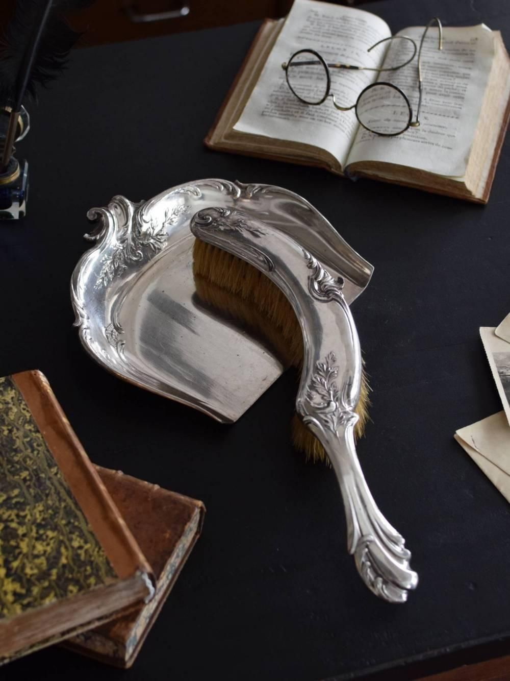 ダストパン＆ブラシセット.2 フランス アンティーク シルバープレート