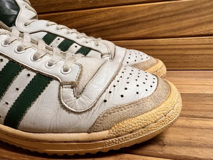 adidas,80s,MADE IN FRANCE,TOP TEN,WHITE,GREEN,LEATHER,UK10.5,USED