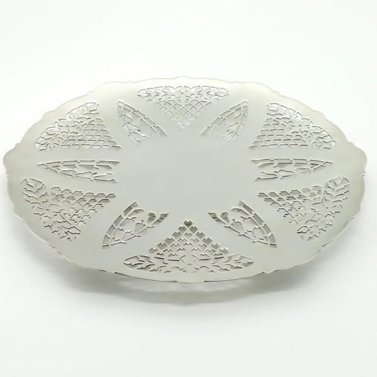 マッピン＆ウェッブ トレイ ○ シルバートレー 27cm 透かし 草花模様