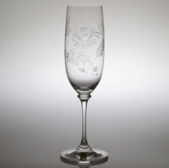 マイセンクリスタル シャンパングラス ○ フラワー エングレーヴィング