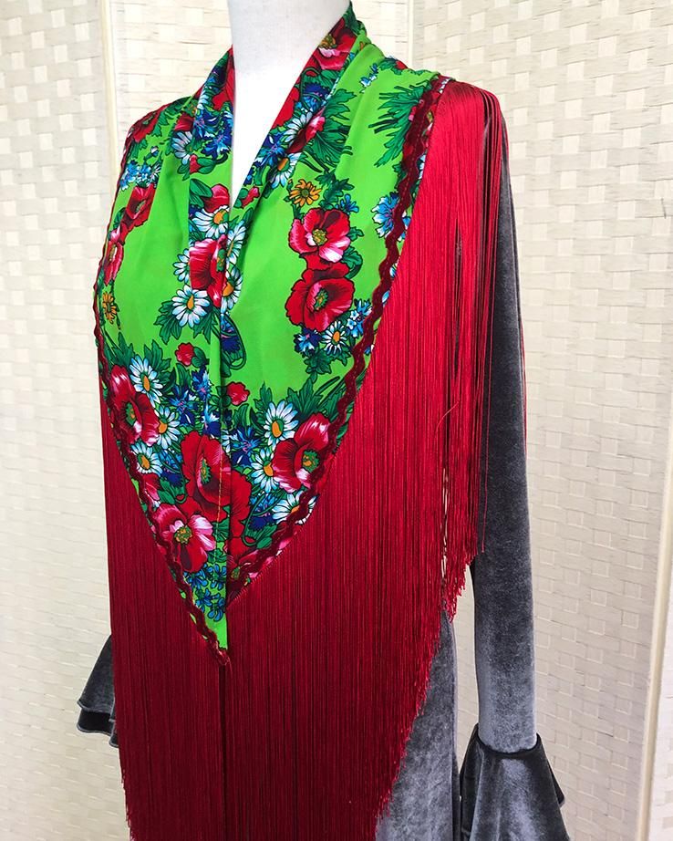 hpc273oskシージョ きみどり×濃い赤花柄〈Rimaデザイン〉 - フラメンコ