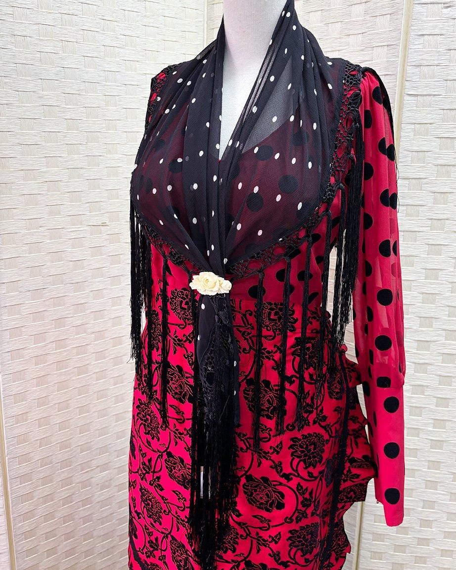 hpc304oskシージョ 黒ジョーゼット×白水玉 - フラメンコ衣装のマン