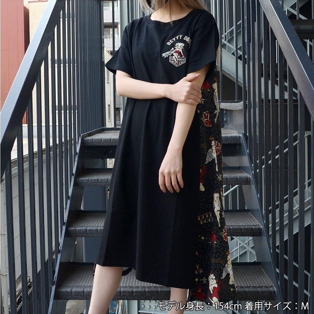 布帛切替 天竺半袖ロングワンピース （ブラック） M BBB-2430 BB