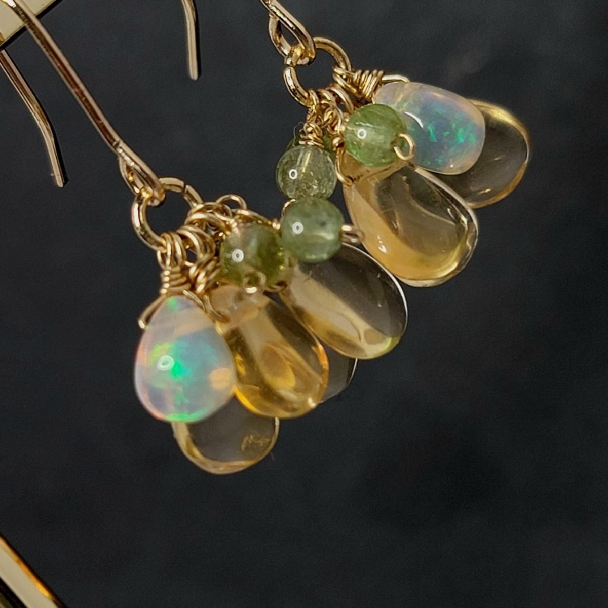 高品質 シトリン オパール トルマリン ピアス 14kgf - 天然石