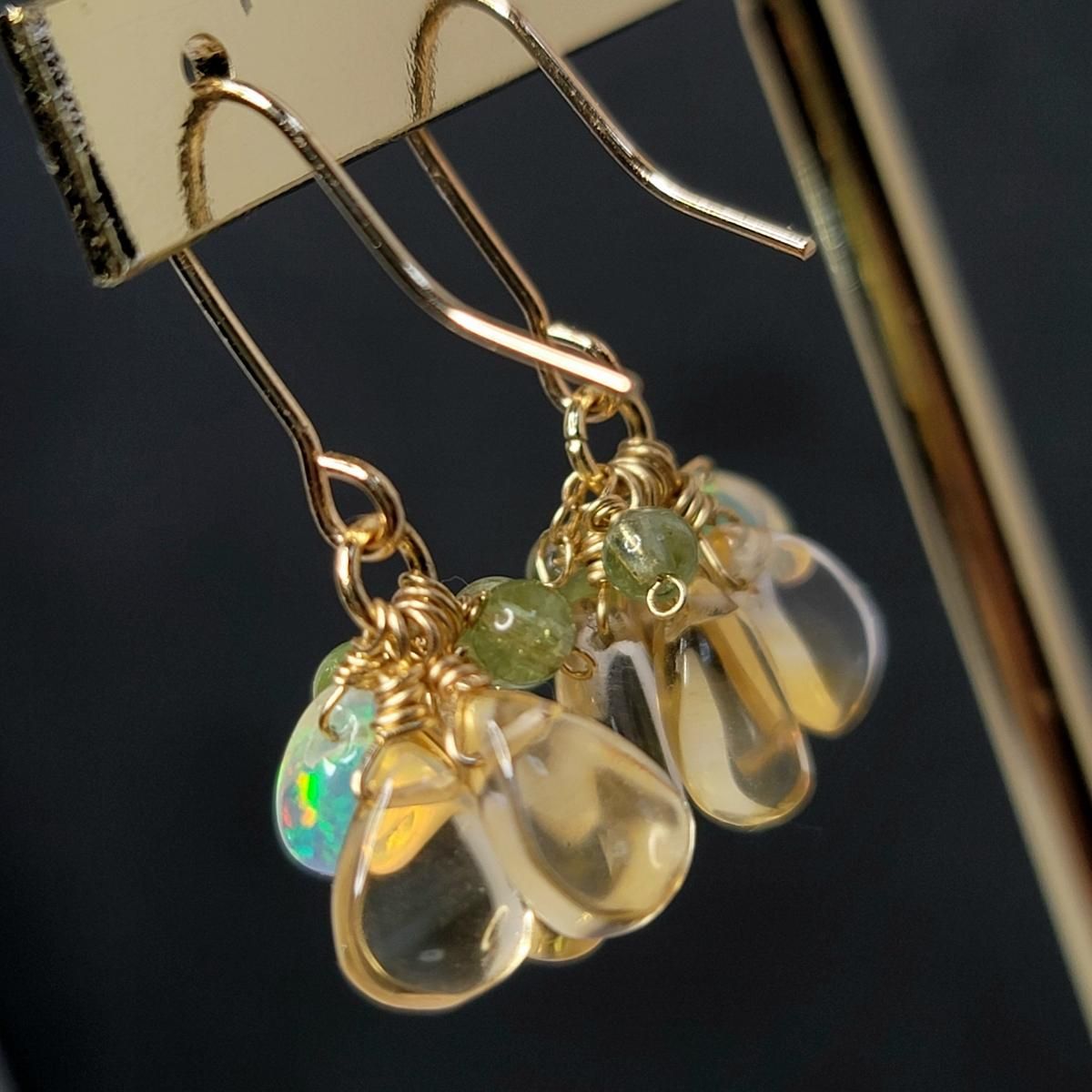 高品質 シトリン オパール トルマリン ピアス 14kgf - 天然石