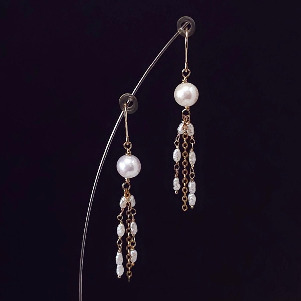 淡水パール クラゲ ピアス 14kgf - 天然石ハンドメイドアクセサリー