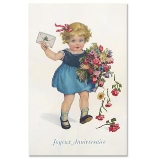 フランス ポストカード 手紙 リボン 幼子 花束 お誕生日 おめでとう