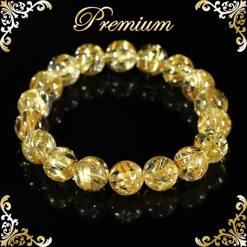 プレミアムタイチンルチルクォーツ 11.5mm玉ブレスレット(型番pfr094