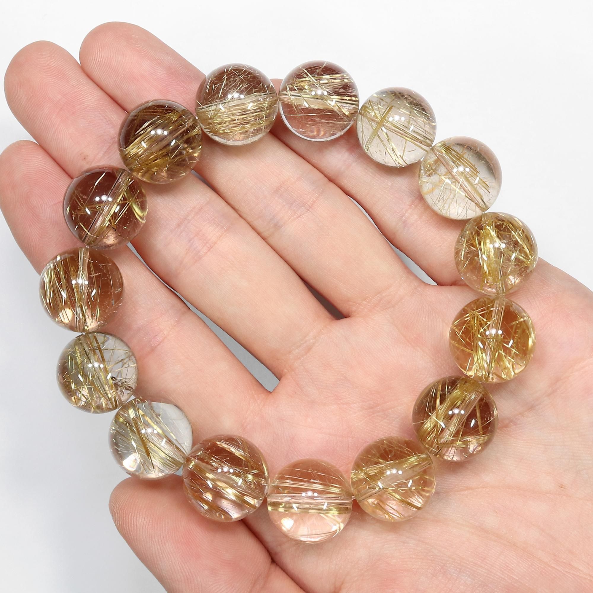 高品質/クリアタイプ】ゴールドルチルクォーツ 15mm～15.5mm玉