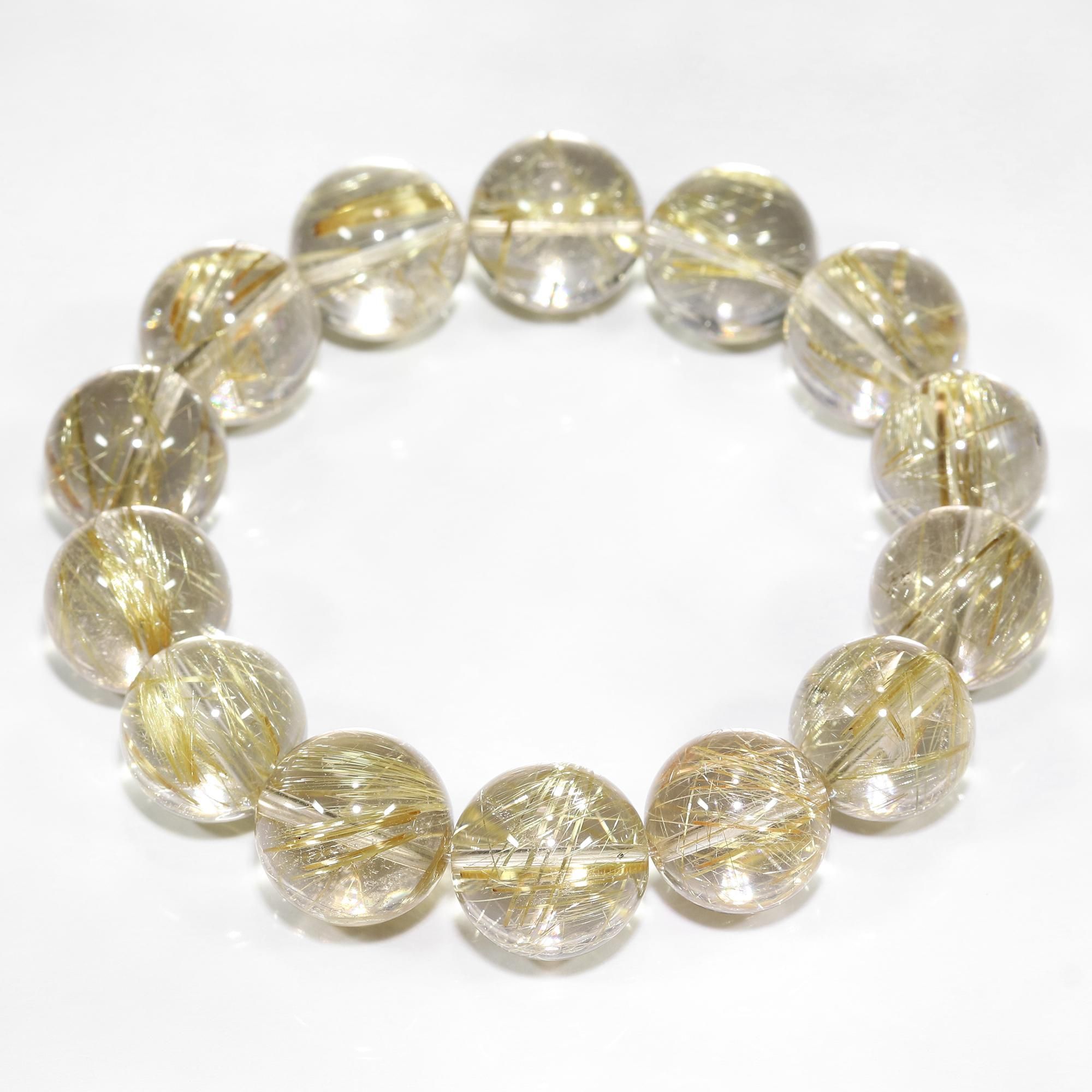 高品質/クリアタイプ】ゴールドルチルクォーツ 15mm～15.5mm玉