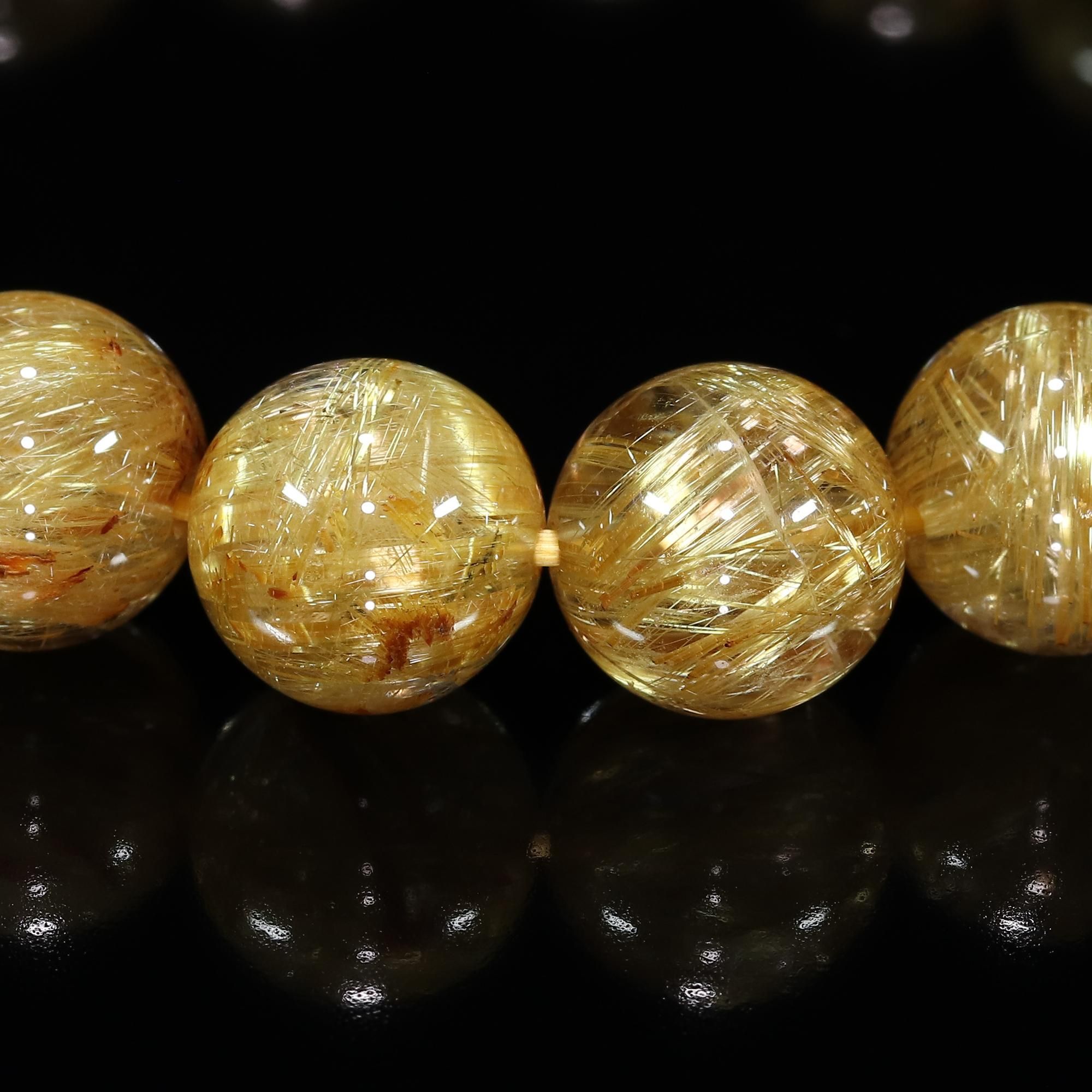 高品質+】タイチンルチルクォーツ 12mm～12.5mm玉 ブレスレット(型番